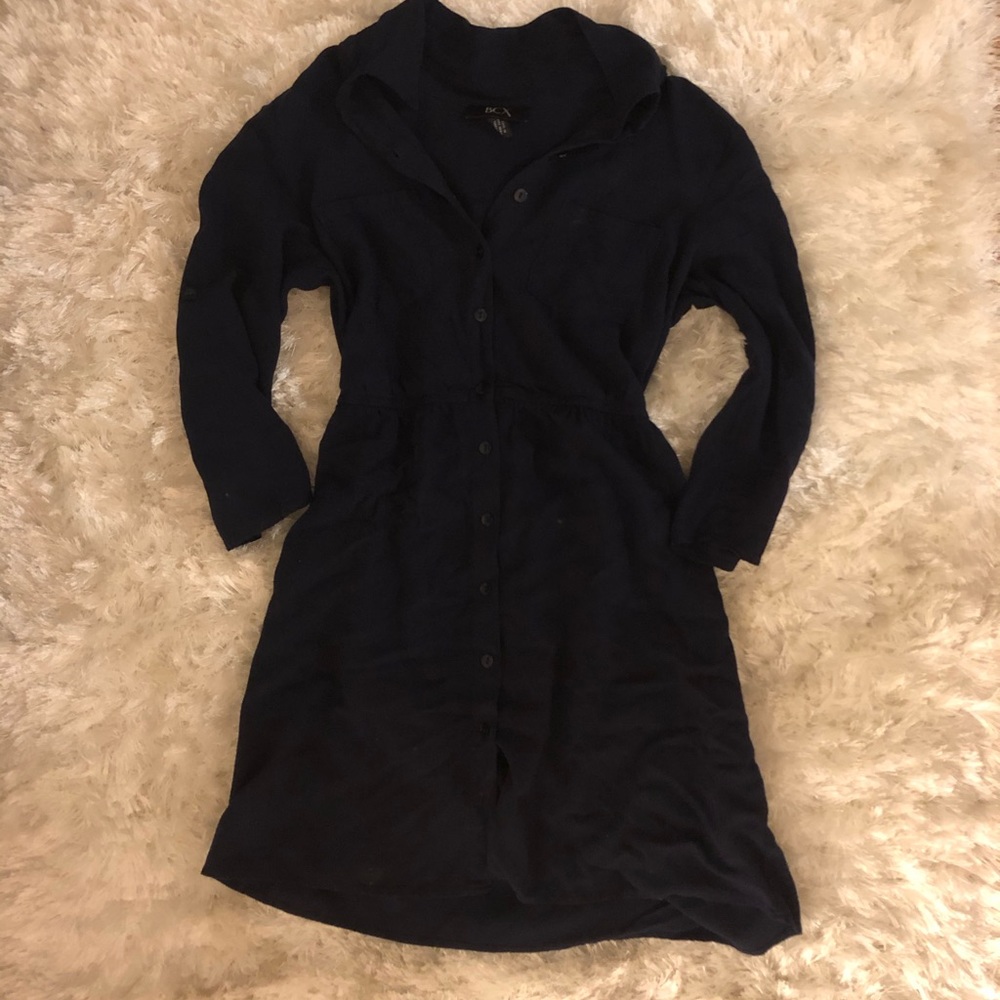 Navy Blue Collared Button Down Dress - Picture 4 of 4